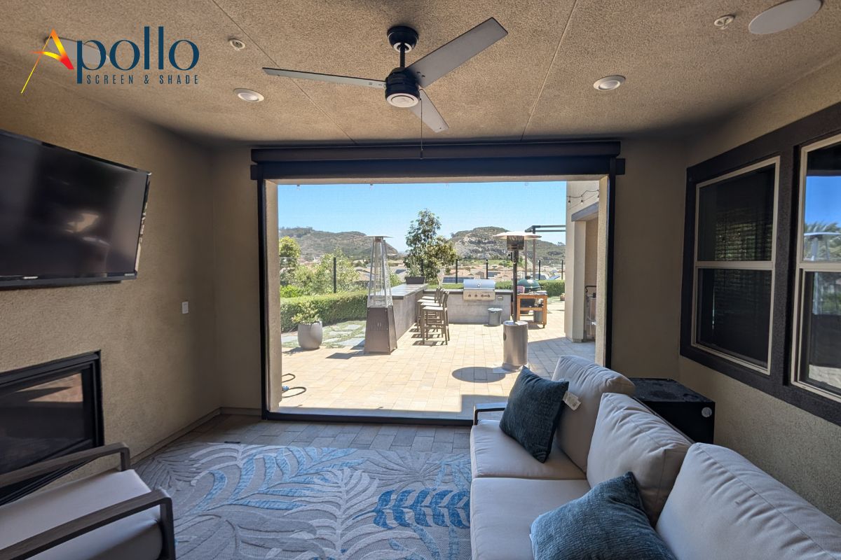 Apollo Custom Motorized Patio Bug Screen Completely Invisible.